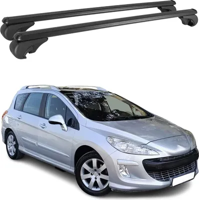 Image de Barres de toit Transversales pour Peugeot 308 Break 2008-2014 Aluminium Noir