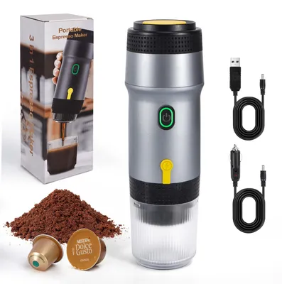 Tragbare Espressomaschine, 20 bar, 7500 mAh, für Kapseln & Pulver, Silber
