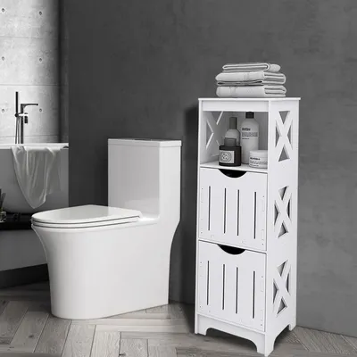 Produktbild von Kleiner Wasserdichter Badezimmerschrank mit Türen und Regal, Freistehender Badschrank Schmal,Badezimmermöbel Geeignet für kleine Räume 30x30x89cm Weiß