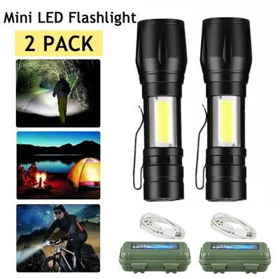 Produktbild von LED-Taschenlampe, 2 Stück, klein, wiederaufladbar, für Camping und Arbeit
