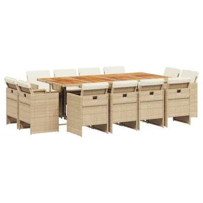 Produktbild von vidaXL 13-tlg. Garten-Essgruppe mit Kissen Beige Poly Rattan