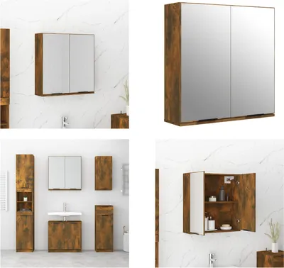Produktbild von vidaXL Bad Spiegelschrank Räuchereiche 64x20x67 cm - Badezimmerschrank - Badezimmerschränke - Badezimmermöbel - Badmöbel