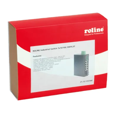 Obrázek produktu pro ROLINE Industrial Switch, 7x RJ-45, 1x ST, unmanaged, Plně duplexní režim