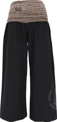 Produktbild von Weite Marlenehose, Buddha Wellnesshose, Yogahose, Boho Hose mit Breitem Bund - Schwarz/khaki, Damen, Baumwolle, Größe: L