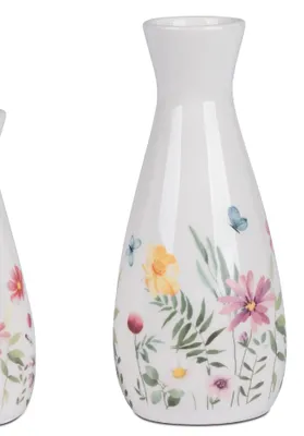 Produktbild von Deko Vase BLUMENWIESEN rund H. 16cm weiß bunt aus Steingut Formano F25