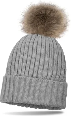 Produktbild von styleBREAKER Kinder Strick Bommelmütze mit Perlrippen Muster und Thermo-Fleece Futter, Winter Strickmütze mit Kunstfell Bommel 04024031