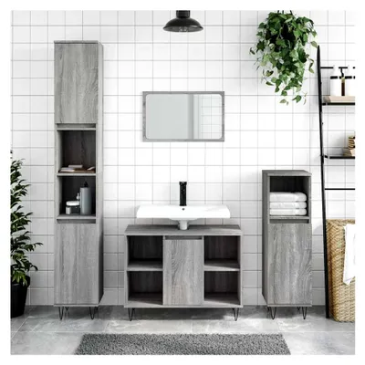 Produktbild von Waschtischunterschrank Badezimmer Grau Sonoma 80x33x60 cm Holzwerkstoff