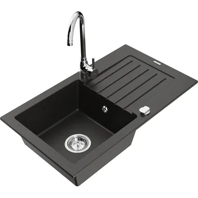 Obrázek produktu pro Mexen Pablo 1-miskový granitový dřez s odkapávačem a kuchyňskou baterií Telma, Černá/Zlatá - 6510-75-670200-00