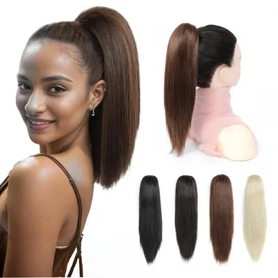Obrázek produktu pro Paruka, cop, syntetická, středně hnědá, 30 cm, rovná, s klipsy