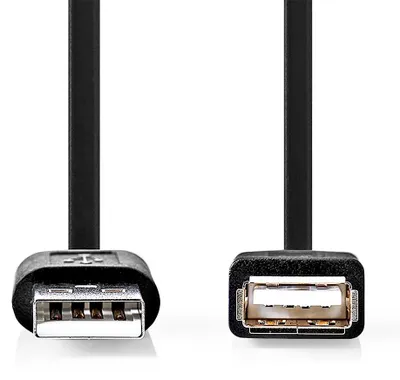 Obrázok produktu pre USB kábel | USB 2.0 | USB-A samec | USB-A samica | 480 Mbps | Poniklované | 0,20 m | Okrúhle | PVC | Čierna | Box
