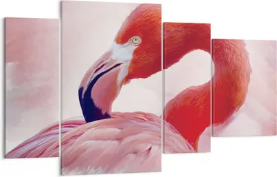 Produktbild von Bild auf Leinwand - Leinwandbild - 4 Teile - Flamingo Vogel Porträt - 120x70cm - Wand Bild - Wanddeko - Wandbilder - Leinwanddruck - Bilder - Wanddekoration - Leinwand bilder - DL120x70-4984