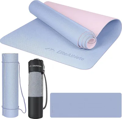 Imagen del producto de Esterilla de yoga con superficie antideslizante, de 183 x 61 x 0,6 cm, fabricada en TPE, que incluye una bolsa de transporte y una correa