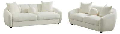 Produktbild von 3-Sitzer und 2-Sitzer Sofa aus strukturiertem Stoff in Elfenbein NAFEKI