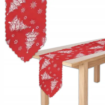 Immagine prodotto di KRUMAD runner da tavola natalizio 180×35 cm - Runner da tavola rosso e bianco con motivo natalizio Lavabile, di facile manutenzione e di lunga durata - Decorazione da tavola festosa