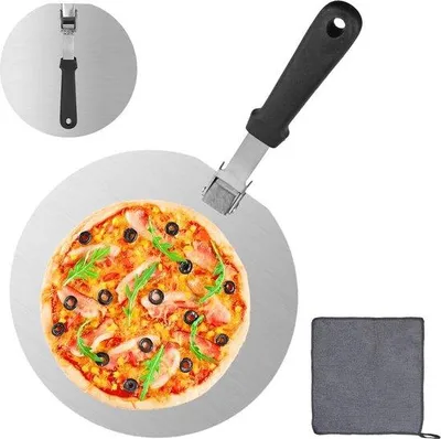 Image de Pelle à pizza en acier inoxydable 25 cm, pliable, avec manche en bois perforé