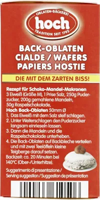 Produktbild von Hoch | runde Back Oblaten | 50 mm | 37g pro Packung | 1er Pack | Vegan | Esspapier zum Backen von Makronen & Lebkuchen