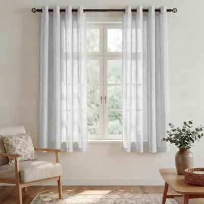 Obrázok produktu pre Závesy, vzhľad ľanu, čiastočne priehľadné, krátke, balenie 2 kusov, svetlosivé, rozmery 137 x 132 cm