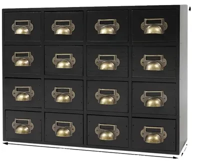 Image de Armoire de rangement, design vintage, 16 compartiments, noire