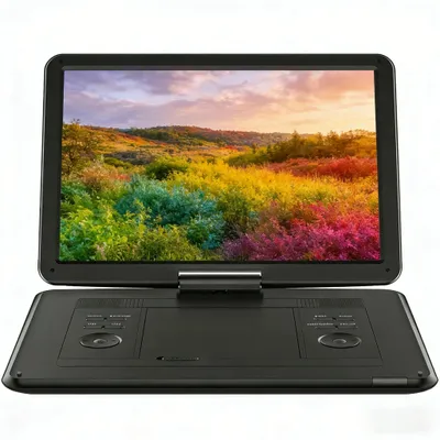 Image de Lecteur DVD portable 17,5 pouces avec écran HD pivotant de 15,6 pouces, autonomie de 6 heures, deux haut-parleurs stéréo, compatible TF/USB, connexion TV/projecteur