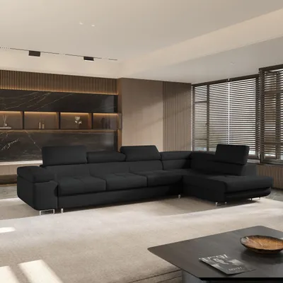 Produktbild von Masseno Ecksofa VICENTE mit Schlaffunktion L-Form, Sofa mit Bettkasten, Wohnzimmersofa, Couch, Soffa, Bettsofa, Couchgarnitur- Schwarz, QUELLE 100