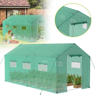 Produktbild von LZQ skleník fóliový skleník 450x200x200cm, skleník na paradajky s rolovacími dverami, skleník na rastliny skleník na paradajky pre záhradu alebo balkón, zelený