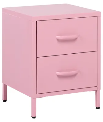 Produktbild von BELIANI Nachttisch Rosa Metall mit 2 Schubladen und 2 Griffen Wohnzimmer Schlafzimmer Kinderzimmer Jugendzimmer Flur