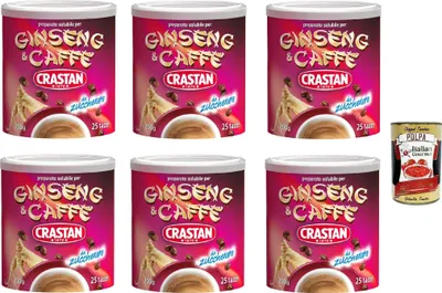 Produktbild von Crastan Ginseng e caffe' solubile, ungesüßt Instant Ginseng & Kaffee Drink 6x (200 gr 25 Tassen) Original aus Italien und Italian Gourmet Polpa 400g