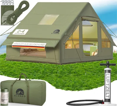 Produktbild von ELONEO Luftzelt Glamping Zelt aufblasbar Campingzelt Familienzelt ohne Gestänge Outdoor- und Festival Zelt, 2 - 4 Personen, Grün
