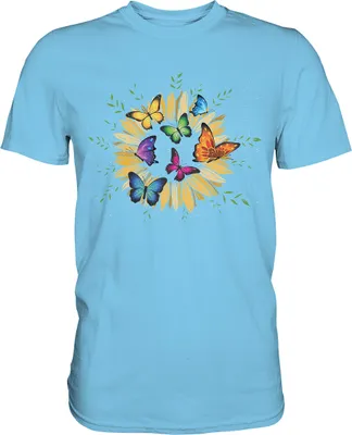 Produktbild von Sonnenblume Bunte Schmetterlinge T-Shirt – Sky Blue / XL