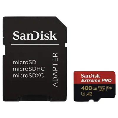 Produktbild von SanDisk EXTREME PRO UHS-I 400 GB, 400 GB, MicroSDXC, Klasse 10, UHS-I, 170 MB/s, 90 MB/s