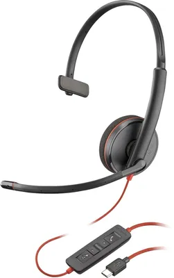 Produktbild von HP Poly Blackwire 3210 Mono-USB-C-Headset (schwarz) +USB-C/A-Adapter (Packungseinheit), Kabelgebunden, Business/Everyday, 97 g, Kopfhörer, Schwarz