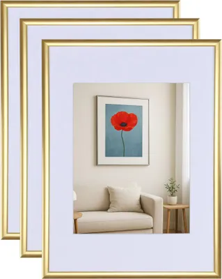 Produktbild von 3er 5er Set New Lifestyle Kunststoff Bilderrahmen mit Passepartout & Klarglas Collage Wanddeko Poste - Farbe: 3er Pack Gold | Format: 30x30