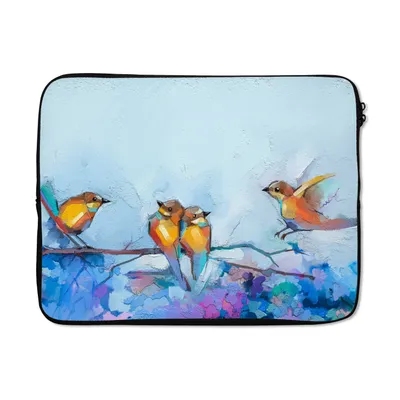 Produktbild von MuchoWow® Laptop Hülle 15 Zoll Gemälde - Ölfarbe - Vogel - Zweig Laptoptasche - Laptoptasche - Sleeve - Rundum-Schutz
