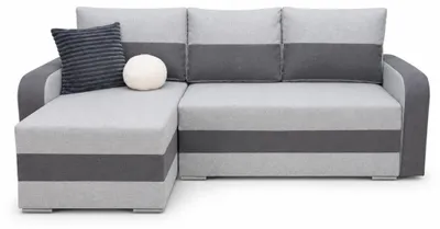 Zdjęcie produktu dla Narożnik DARWIN z funkcją spania 132x200 i pojemnikiem na pościel, 237x125x56 cm, Lux, odcienie szarości, Furnito