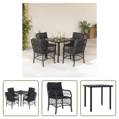 Produktbild von The Living Store 5-tlg. Garten-Essgruppe mit Kissen Schwarz Poly Rattan