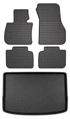 Image de Tapis en caoutchouc + bac de coffre pour BMW Seria 2 F45 Active Tourer 2015- (coffre standard) – 5 pièces, noirs, sur mesure