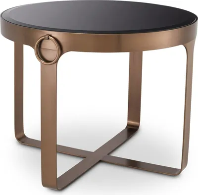Produktbild von Casa Padrino Luxus Beistelltisch Kupferfarben / Schwarz Ø 60 x H. 47 cm - Runder Edelstahl Tisch mit Glasplatte - Wohnzimmer Möbel - Luxus Möbel