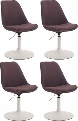 Four brown chairs with white bases are displayed against a white background.