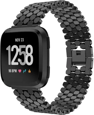 Produktbild von Strap-it Fitbit Versa / Versa 2 Stahl-Fischarmband (Schwarz)