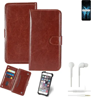 Produktbild von K-S-Trade 360° Hülle kompatibel mit ZTE Blade V2020 5G inkl. Headphones braun Kunstleder Case BookCase WalletCase Kunstlederederhülle Handyhülle,