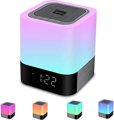 Produktbild von Tragbare Bluetooth-Lautsprecher, LED-Nachttischlampe mit Touch-Steuerung, Farbwechsel-Nachtlicht, Tischlampe mit Wecker für Schlafzimmer