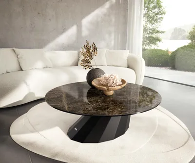 Produktbild von DELIFE Couchtisch Edge Rund 100x100 cm Keramik Emperador Extra Lucidato Dunkelbraun Parabi Metall Schwarz