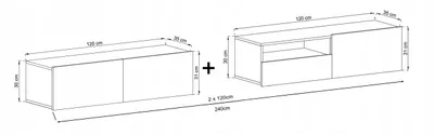 Zdjęcie produktu dla Szafka RTV Loft Wisząca Grafit MAT Komoda RTV Szuflada 240 cm zestaw