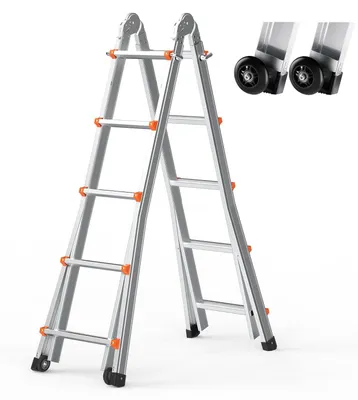 Immagine prodotto di Scala a cavalletto telescopica - Scala estensibile - Scala pieghevole - Piattaforma di lavoro - Scala in alluminio