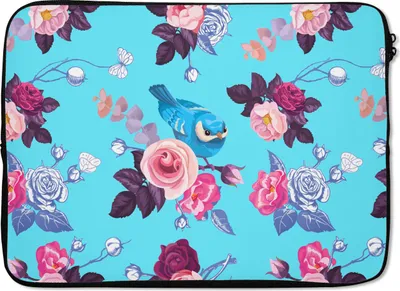 Produktbild von MuchoWow® Laptop Hülle 14 ZollVogel - Blumen - Muster Laptoptasche - Laptoptasche - Stoßsicher - Schutzhaube
