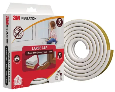 Produktbild von 3M Classic Fenster- & Türdichtung 6 m Weiß gegen Zugluft, 2,5-6 mm