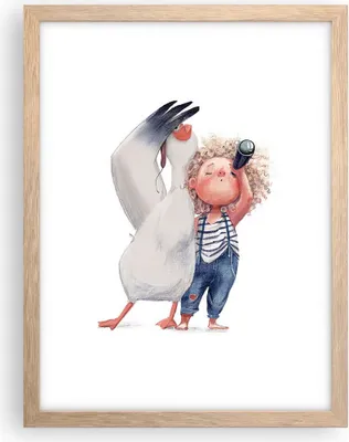 Produktbild von Gerahmtes Poster - Rahmen in heller Eiche - Albatros Kind Bild - 30x40 cm - Wand Bild - Wanddeko - Wandbilder - Kunstposter - Wandposter - Bilderrahmen - Bilder - Kunstdruck - P2NPA30x40-4798