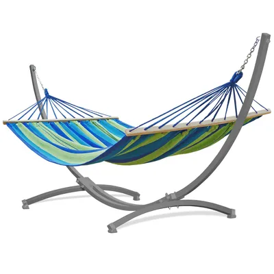 Produktbild von Potenza Outdoor Hängematte mit Gestell für 2 Personen I Stabhängematte XXL 220x160, 200kg I Verzinkter Grau Hängemattengestell 220kg Wetterfest