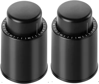 Productafbeelding van Wijnfles Stoppers - Vacuüm Houders - Wijn Vers Houden - Met Datum Indicator - 2 Stuks - Zwart