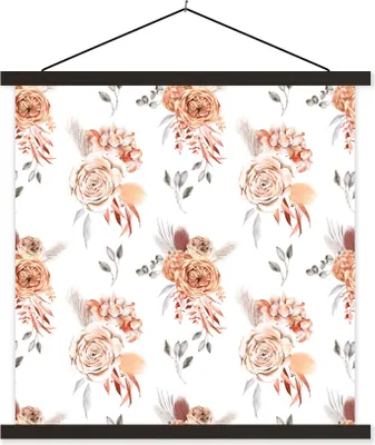 Produktbild von MuchoWow® Textilposter Blumen - Rosen - Blätter - Weiß 60x60 cm mit schwarzem Rahmen - Posteraufhänger